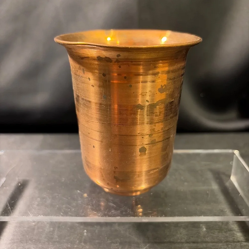 Vintage Copper Tumbler Lassi Cup Flared Rim Rustic Metalware Patina 3.75in